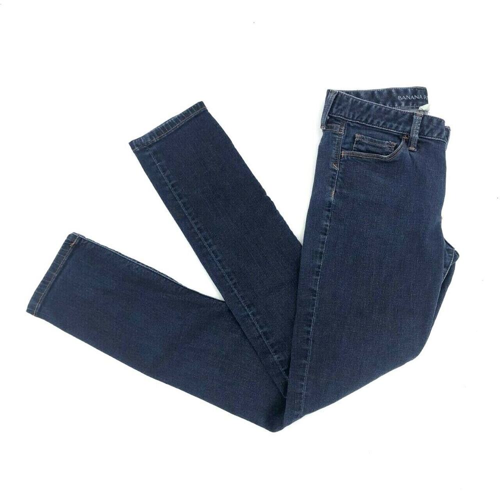 Banana Republic Women's Skinny Jeans Size 26P Petite Mid Rise Dark Wash Zip Fly